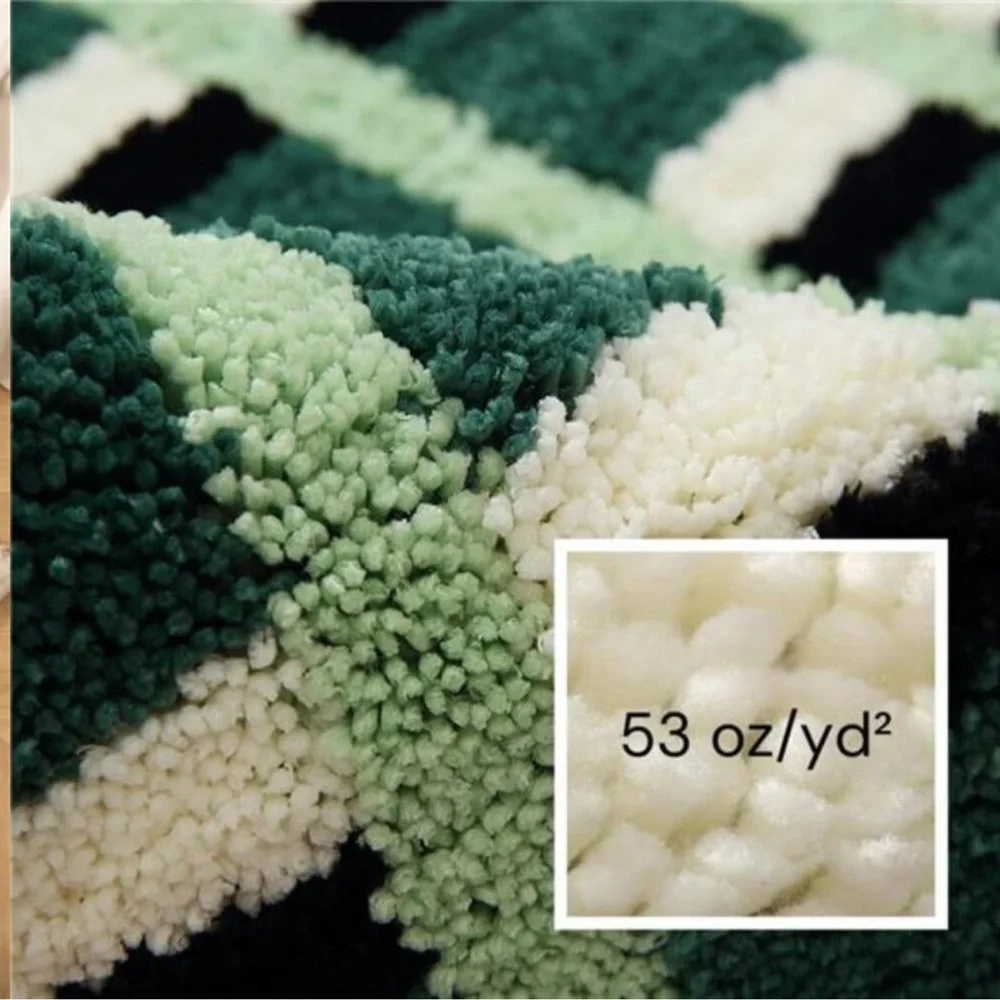 Green Checkered Bathroom Rug 24x16 Soft Absorbent Non Slip Washable Plush Bath